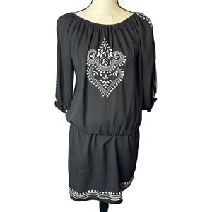 CeCe‎ by Cynthia Steffe Black Embroidered Dress Womens Size 6 Bohemian Chic